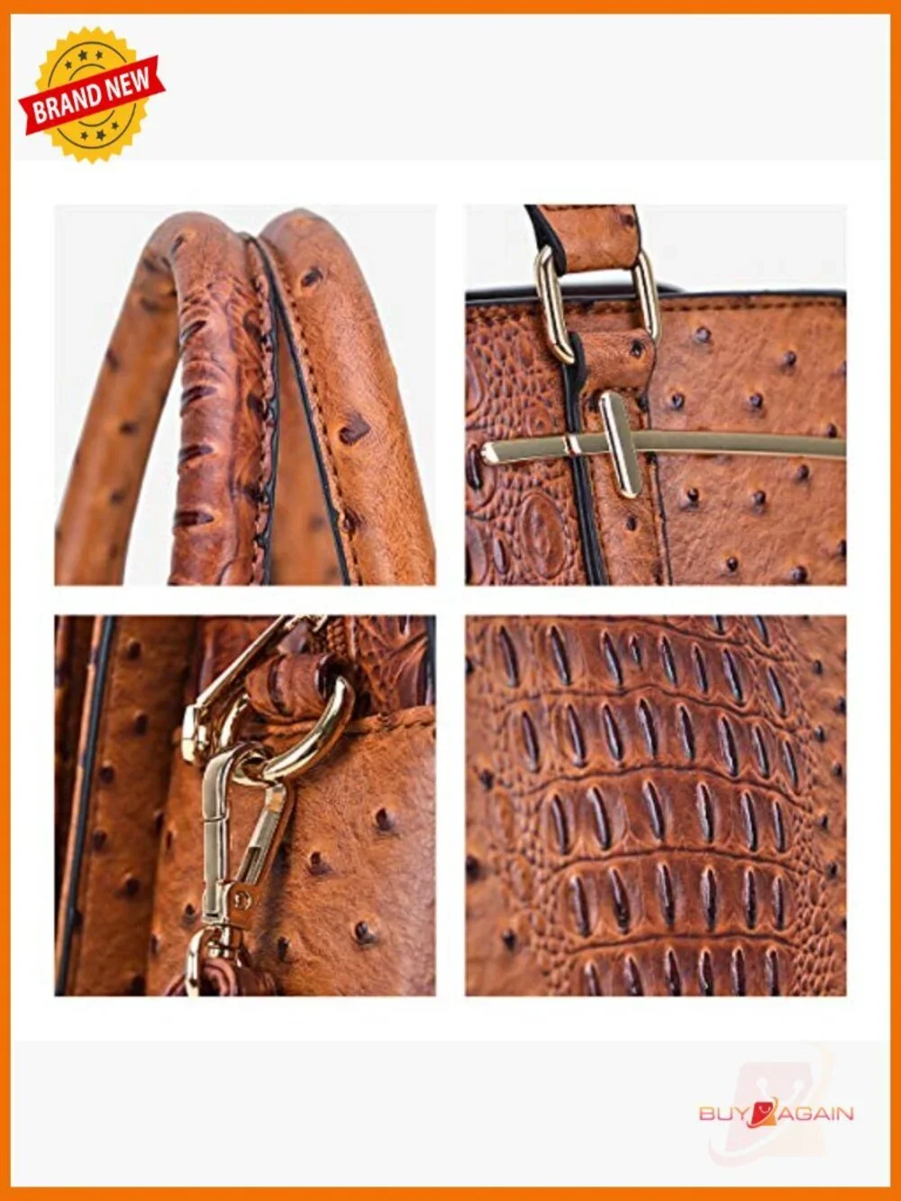 Vegan Leather Satchel Tote Set with Shoulder Strap 2pcs